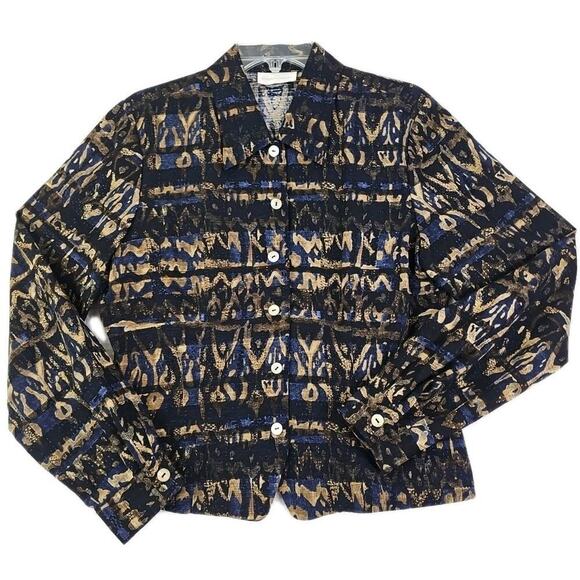 Dana Buchman ~Woman Size 12~ Black/Gold Blazer Top 100% Silk Unlined. - Picture 1 of 14